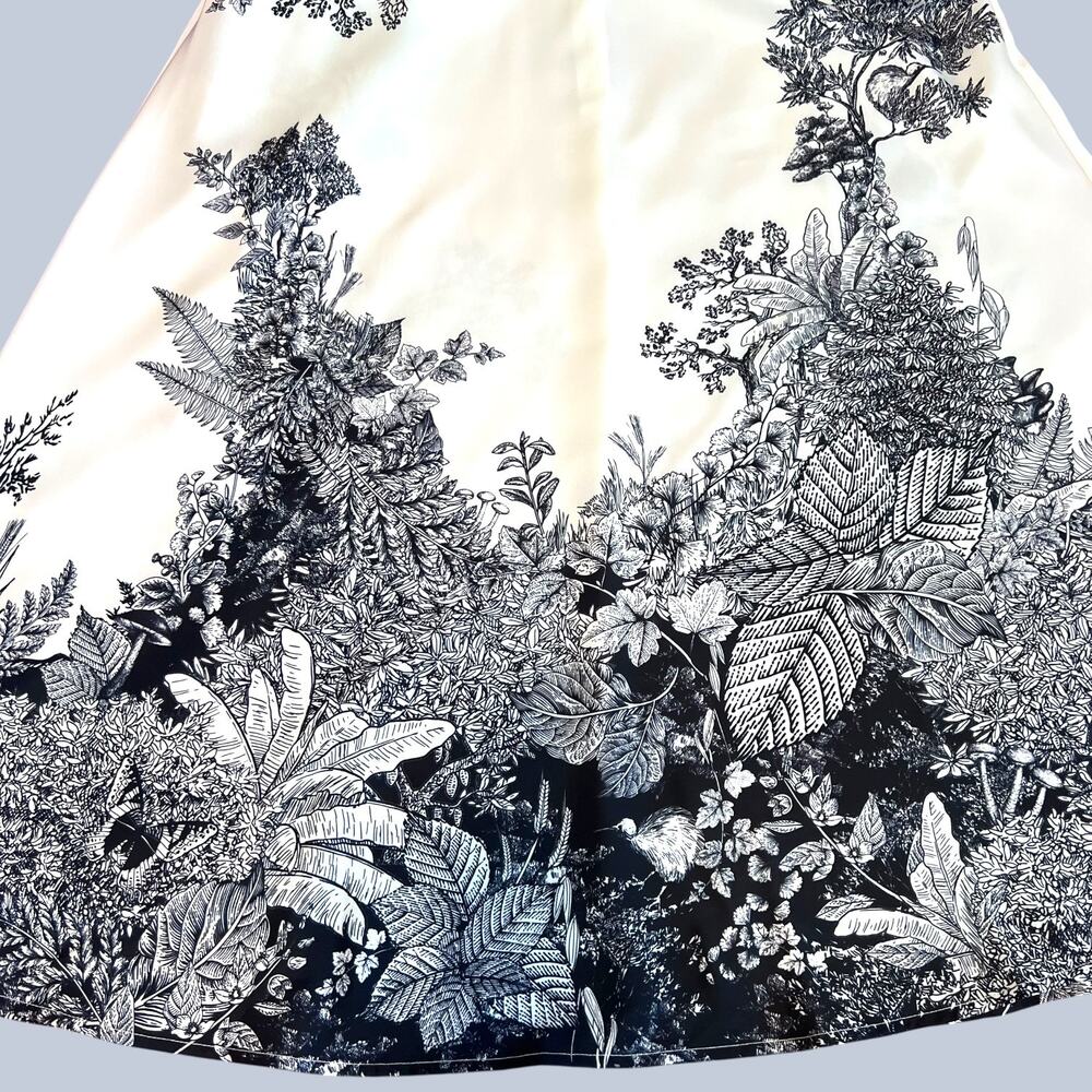 NWT Floral Print Midi Dress in White with Black Botanical Print Women's Large - Picture 7 of 16